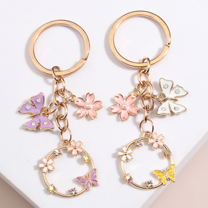 DIY Handmade Jewelry Butterfly Sakura Flower Key Ring Garden Key Chains Custom Metal Enamel Keychain