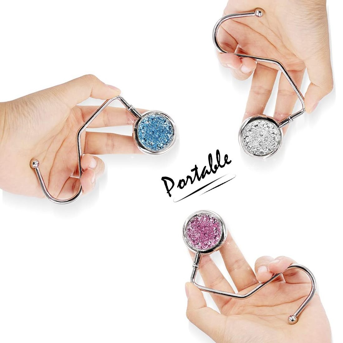 Purse Hook 3D Metal Magnetic Clutch Holder Handbag Hook Rhinestone Hanger for Table Desk Reverse