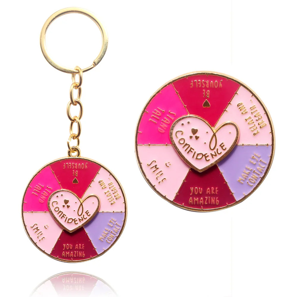 Confidence Mental Health Self Love Rotatable Keyring Spinning Heart Enamel Keychain Metal Keychain