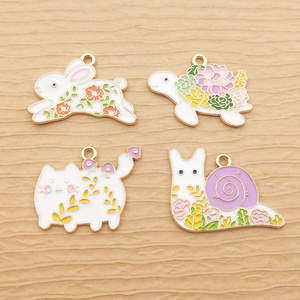 Diy Craft Supplies Keychain Accessories Flower Rabbit Turtle Snail Cat  Making Necklace Pendant Custom Enamel Charm for Jewelry