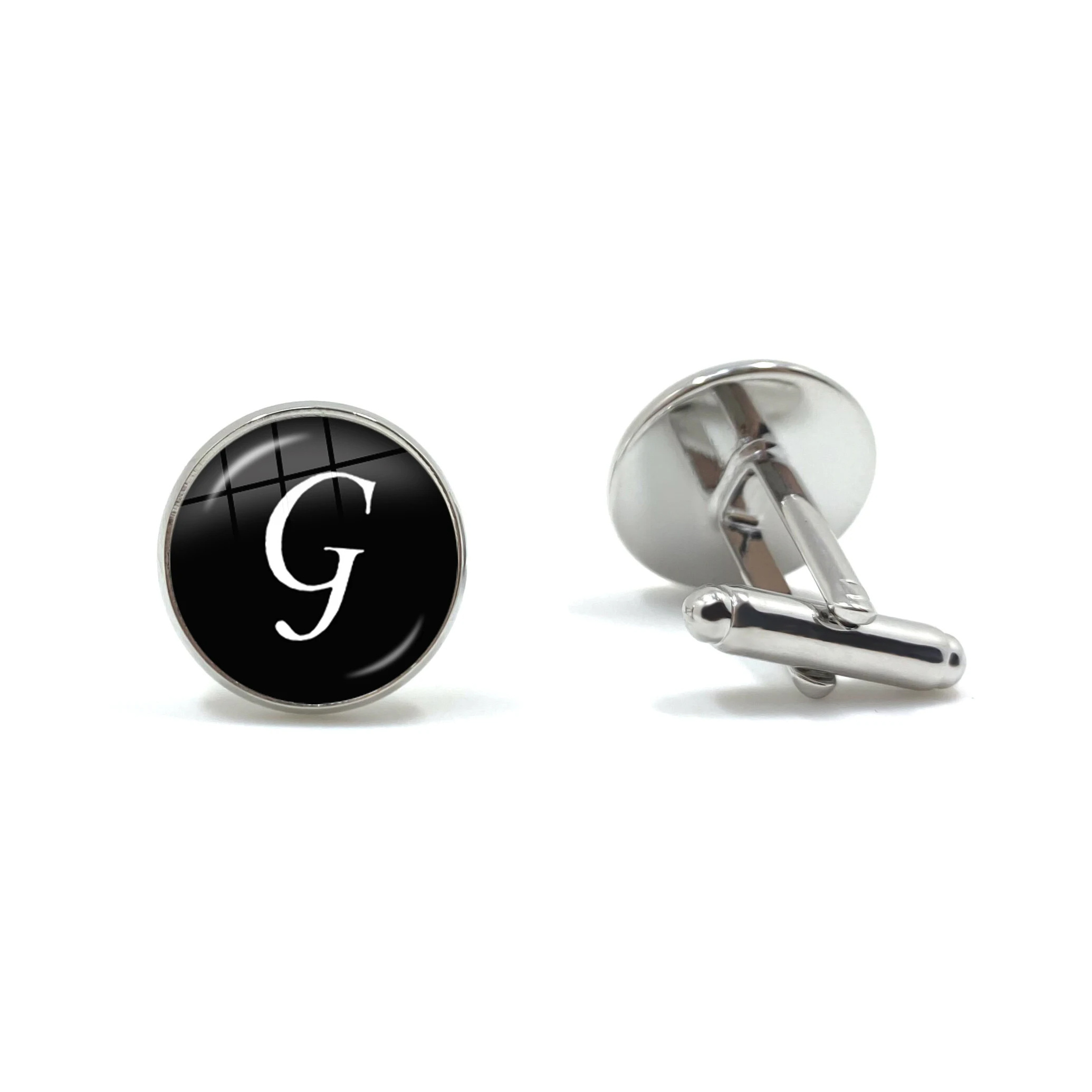 Men's Fashion Gifts Gentleman Shirt Wedding Cuff Links A-Z Single Alphabet Cufflinks Silver Color Letter Cuff Button for Male