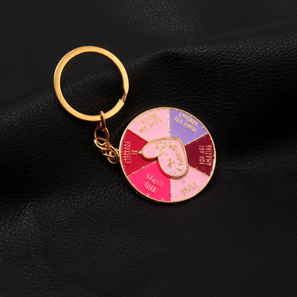 Confidence Mental Health Self Love Rotatable Keyring Spinning Heart Enamel Keychain Metal Keychain