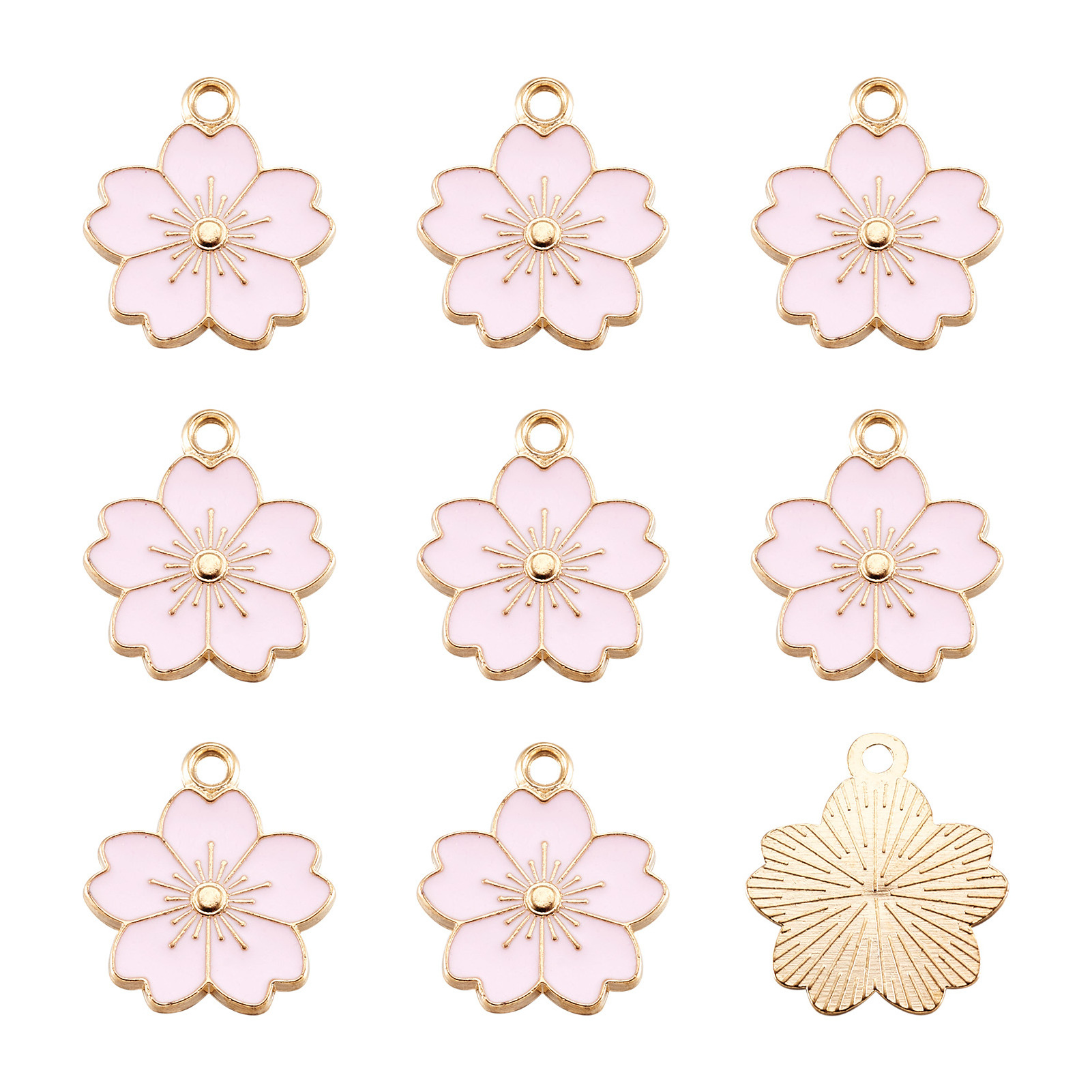 Earrings Necklace Key Chains Accessories Pink Sakura Flower Charms Alloy Enamel Pendants Charms for Jewelry Making