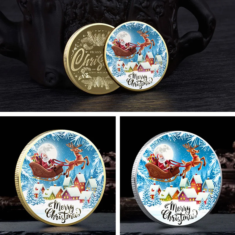 Souvenir Gift Colorful Gold Coin Christmas Santa Claus Collectible Coins Collection Commemorative Coins