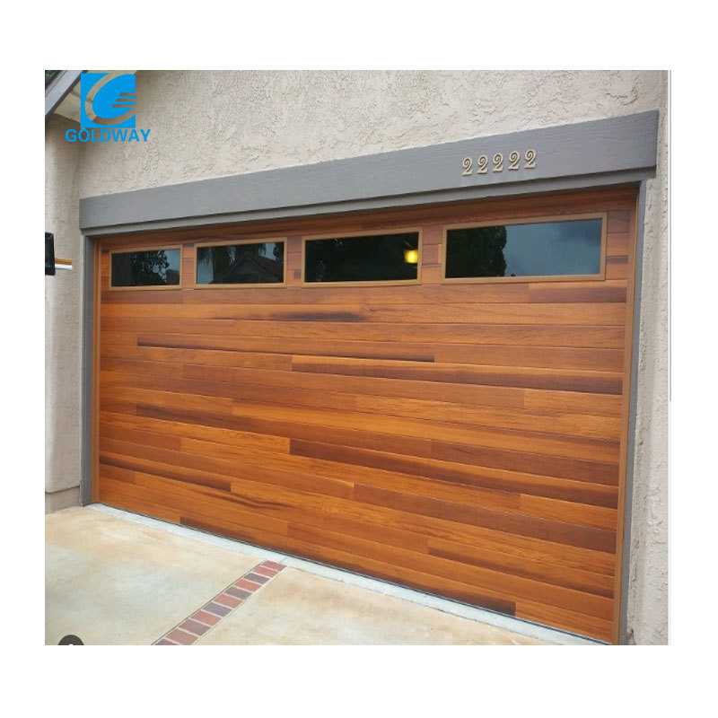 Modern Automatic Wood Grain Steel Insulated Garage Door with Windows