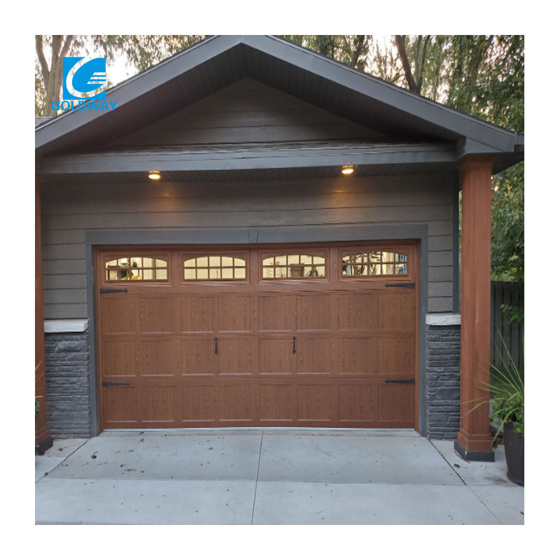 Modern Automatic Wood Grain Steel Insulated Garage Door with Windows