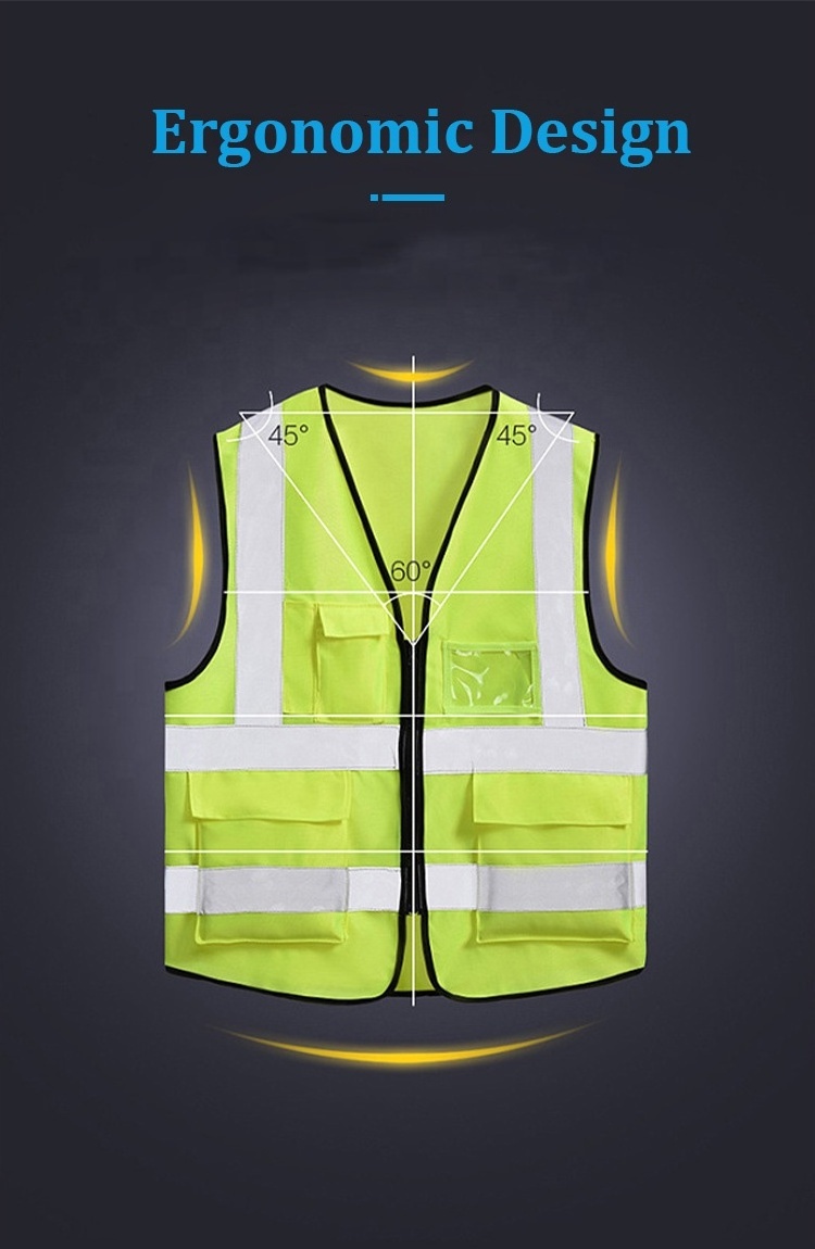 Custom Logo Construction Security Safety Vest Reflective Clothing Reflector Safety Hi vis Vest with Pocket