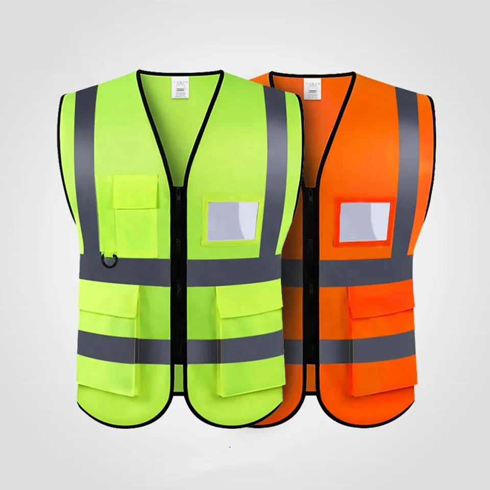 Logo Custom Hi Vis Clothing Construction Security Orange Safety Vest with Pocket High Visibility Running Reflective Vest