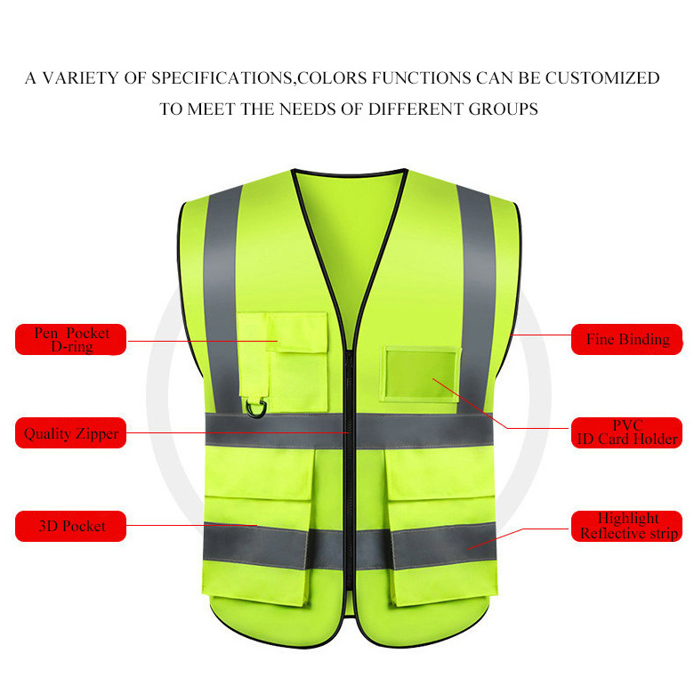 Logo Custom Hi Vis Clothing Construction Security Orange Safety Vest with Pocket High Visibility Running Reflective Vest