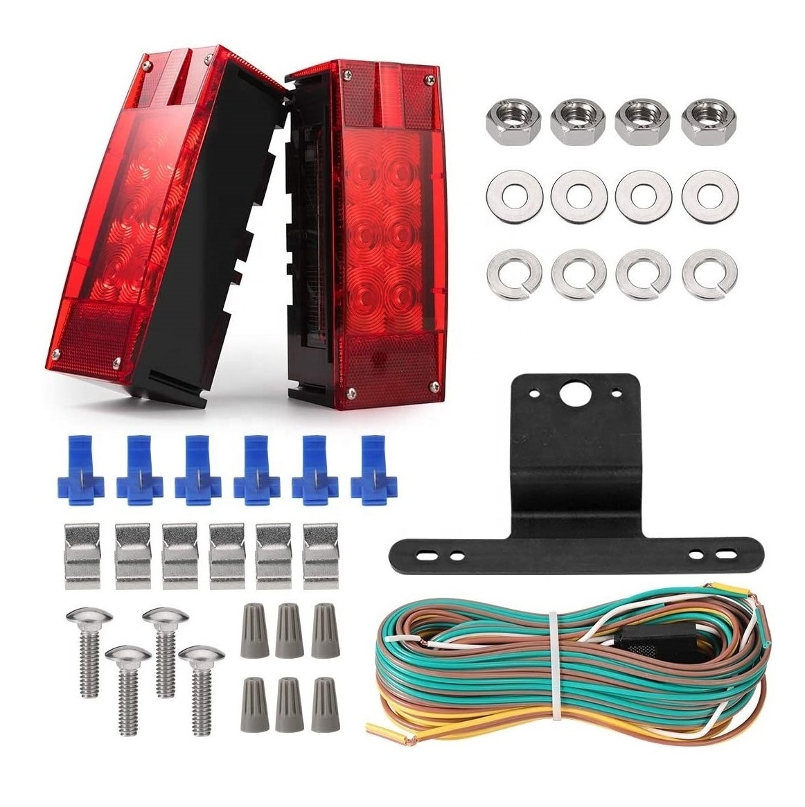 RTS New Design 12V Low Profile Led Waterproof Rectangular Utility Trailer Tail Tow Lights Kit For Under Over 80 Inch