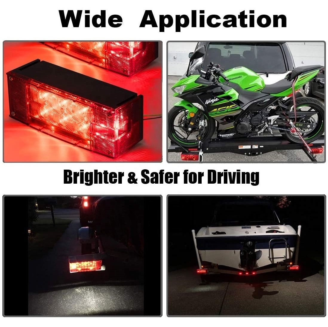 RTS New Design 12V Low Profile Led Waterproof Rectangular Utility Trailer Tail Tow Lights Kit For Under Over 80 Inch