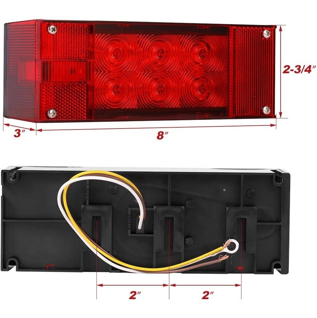 RTS New Design 12V Low Profile Led Waterproof Rectangular Utility Trailer Tail Tow Lights Kit For Under Over 80 Inch