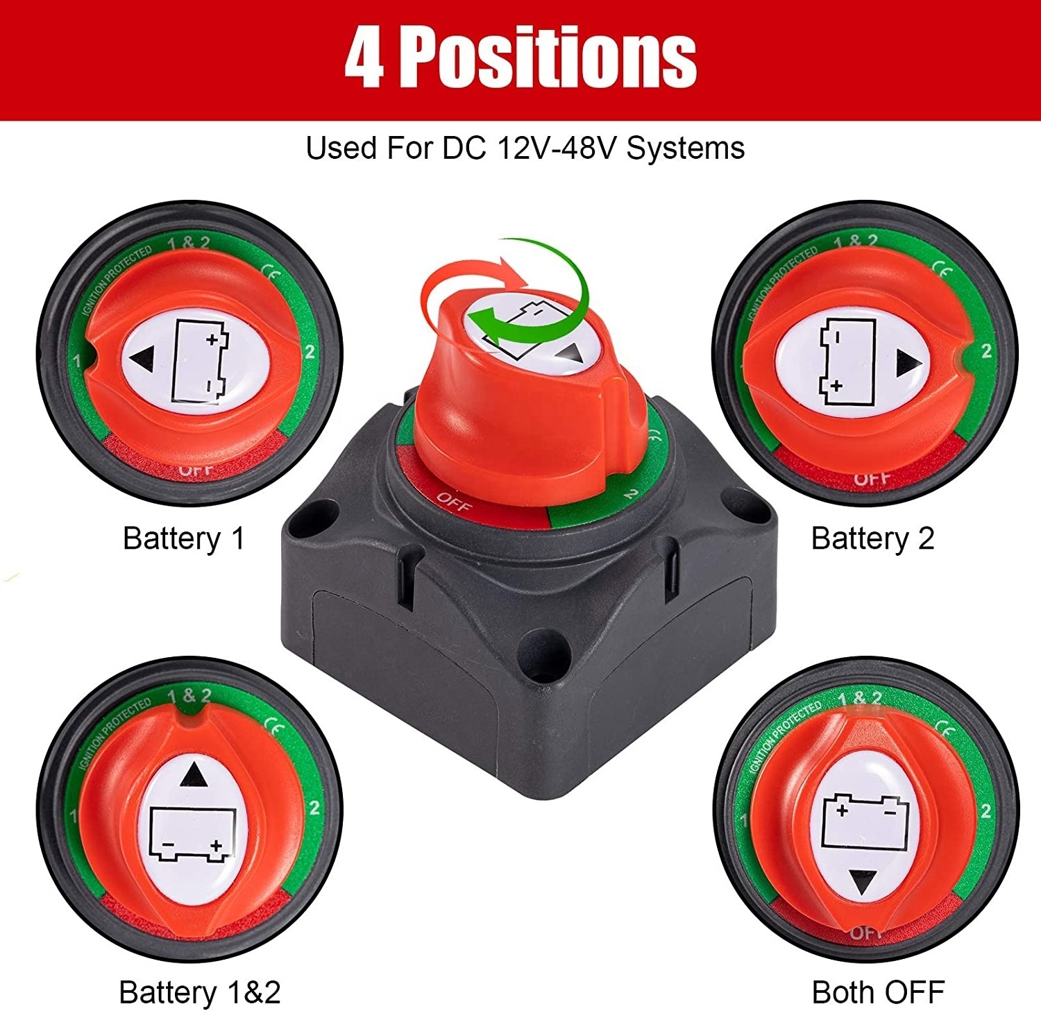 Customized Off Battery Disconnect Switch 12V 24V 48V Master Isolator Cut Off Selector Switch for Marine Boat Car Truck Camper