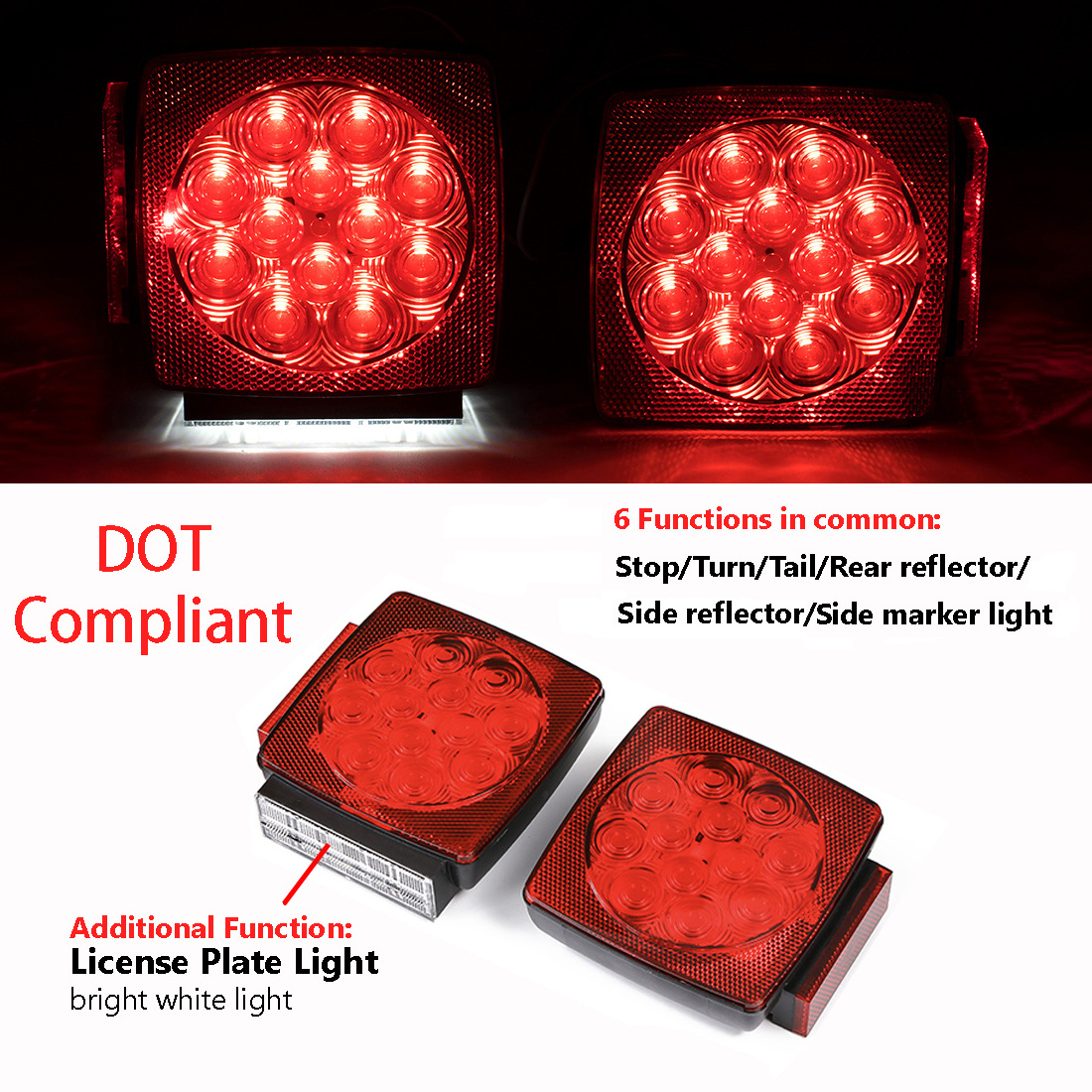 New 12V Submersible LED Combination Tail Lights Kit Trailer Towing Rear Position Dot Pattern IP68 Universal Fit Trucks