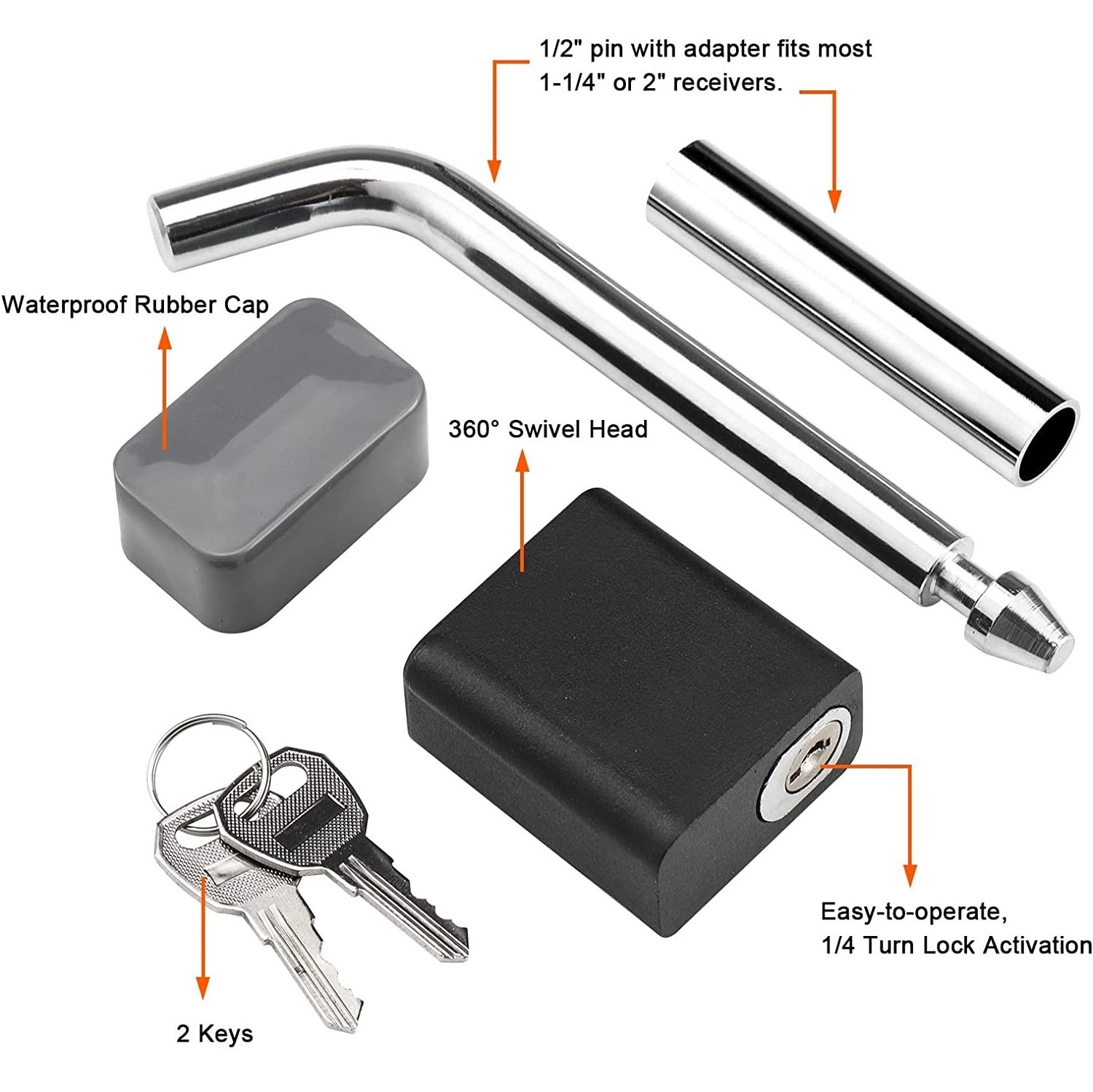 Customized Padlock Style Swivel Head Receiver Lock 1/2 Trailer Hitch Lock with 5/8 Inch Adapter