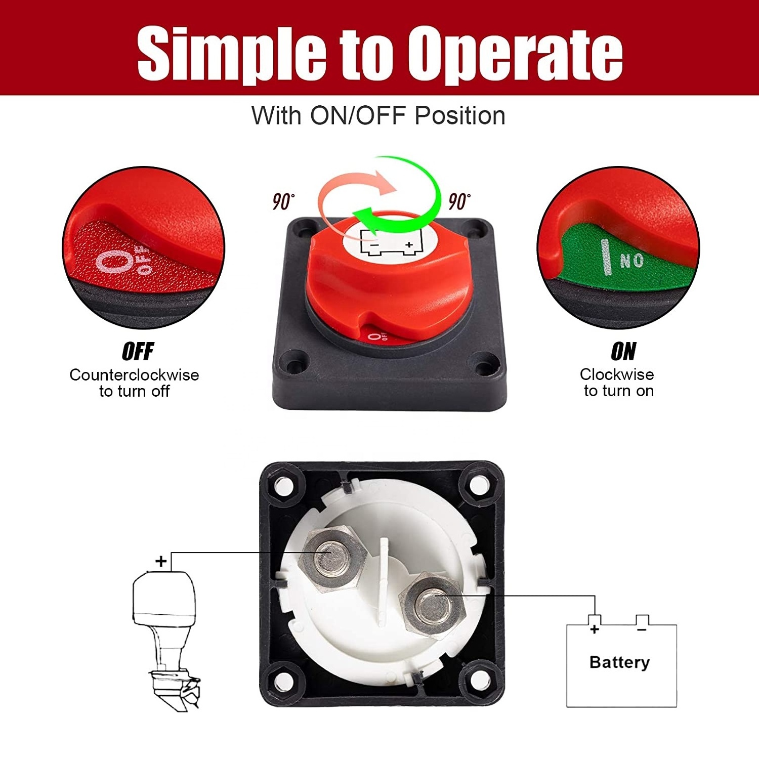 RTS Battery Disconnect Switch 12V 24V 48V Master Isolator Cut Off Switch for Marine Boat Car Truck Camper RV Trailer Vehicles