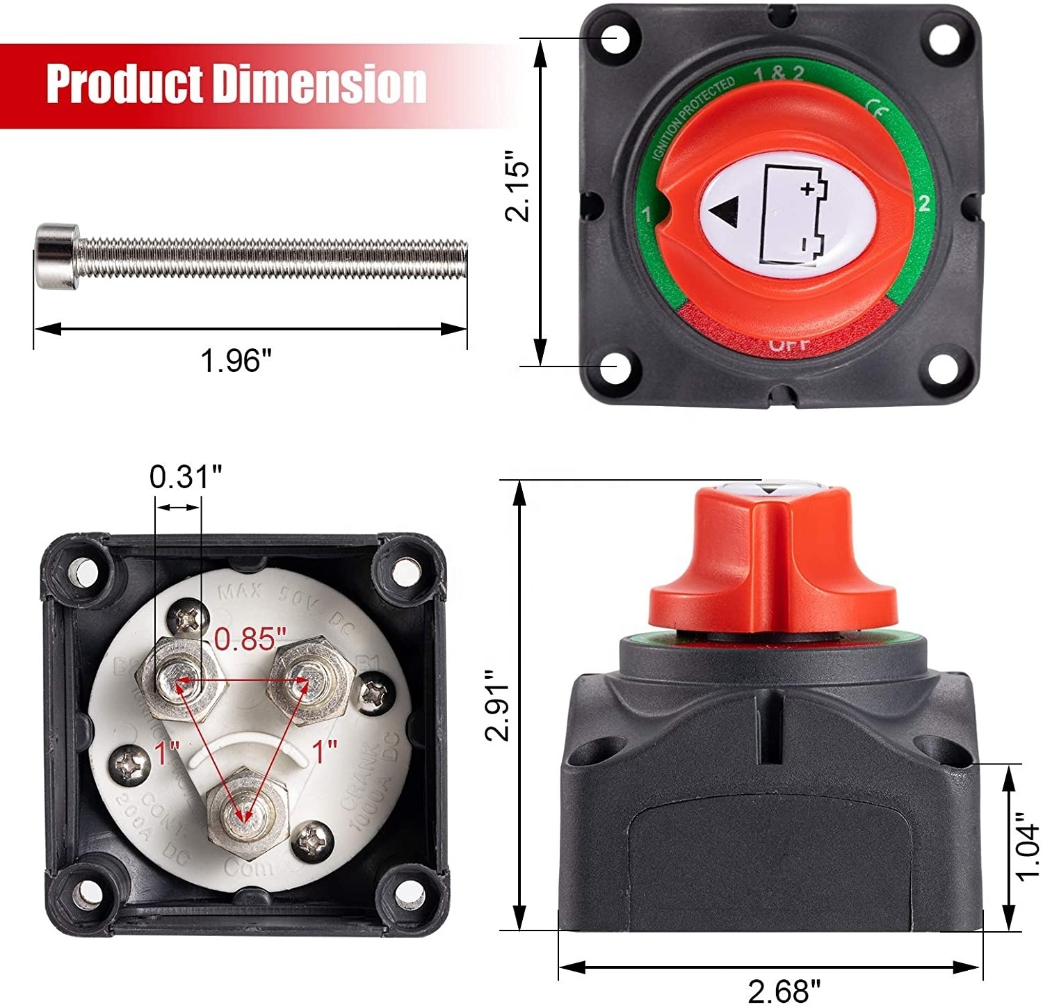 Customized Off Battery Disconnect Switch 12V 24V 48V Master Isolator Cut Off Selector Switch for Marine Boat Car Truck Camper