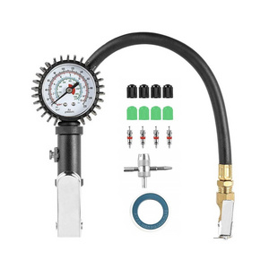 RTS Tyre Valve Repair Tool Kit 2" Dial Wheel Inflator Gage Tire Inflator Air Pressure Gauge with Rubber Hose