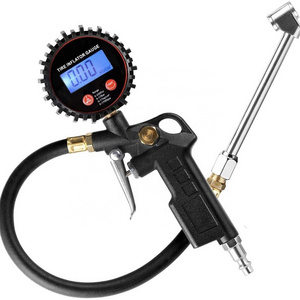 Digital Tire Inflator Pressure Gauge LED Display Tyre Deflator Gage with Dual Head Chuck Rubber Hose MNPT Fitting