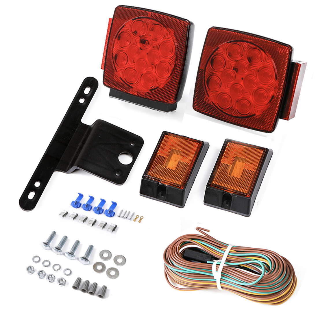 New 12V Submersible LED Combination Tail Lights Kit Trailer Towing Rear Position Dot Pattern IP68 Universal Fit Trucks