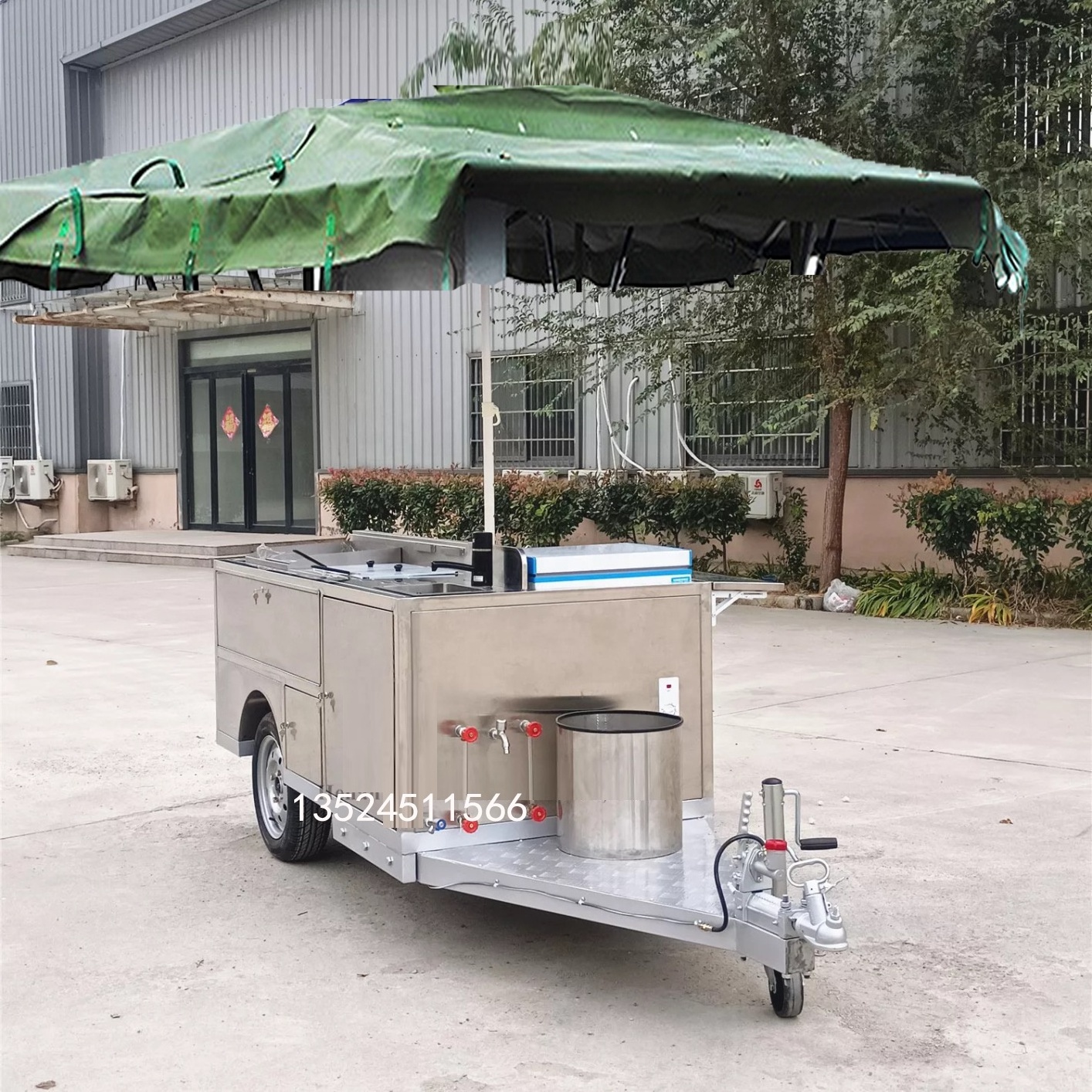 Hot Sale Stainless Steel Heavy Duty Mobile Food Trailer, Hot Dog Cart With Umbrella