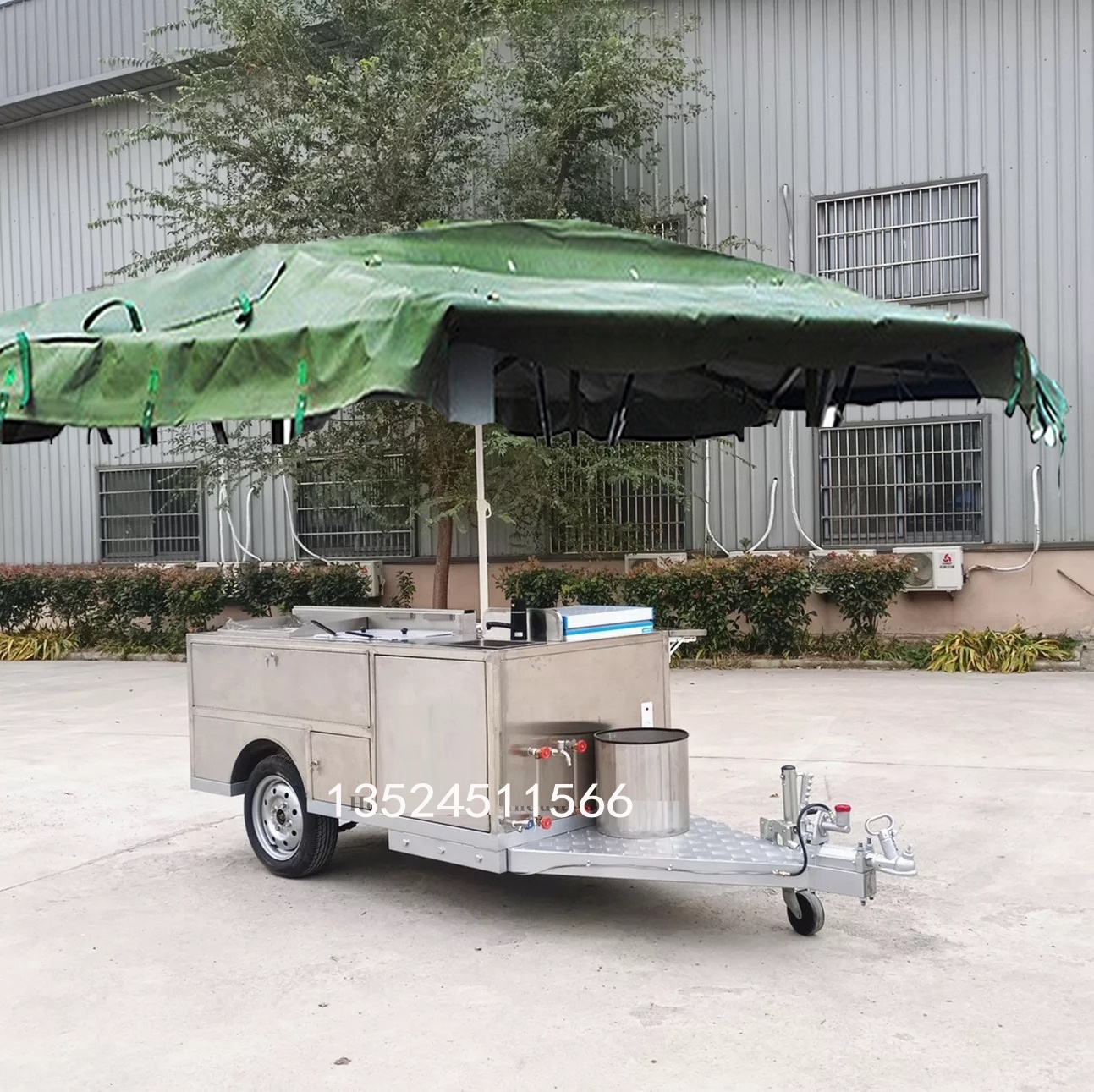 Hot Sale Stainless Steel Heavy Duty Mobile Food Trailer, Hot Dog Cart With Umbrella