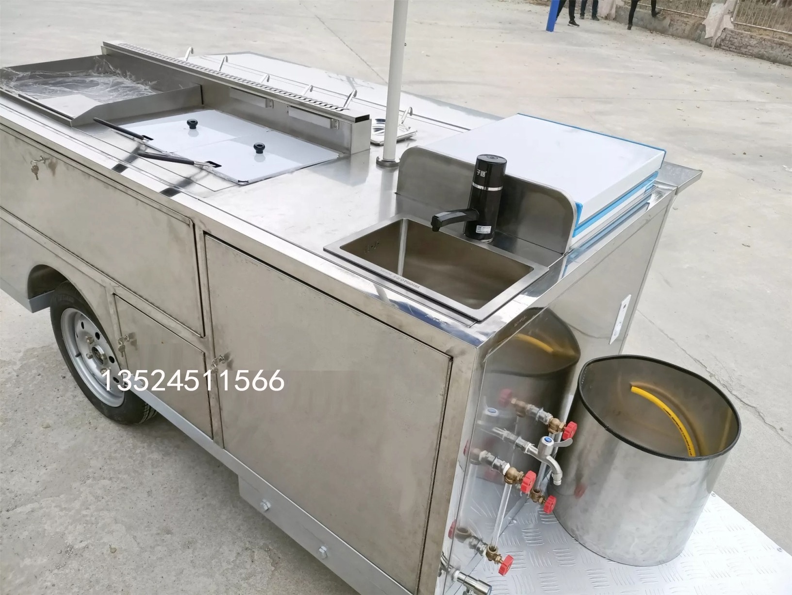 Hot Sale Stainless Steel Heavy Duty Mobile Food Trailer, Hot Dog Cart With Umbrella