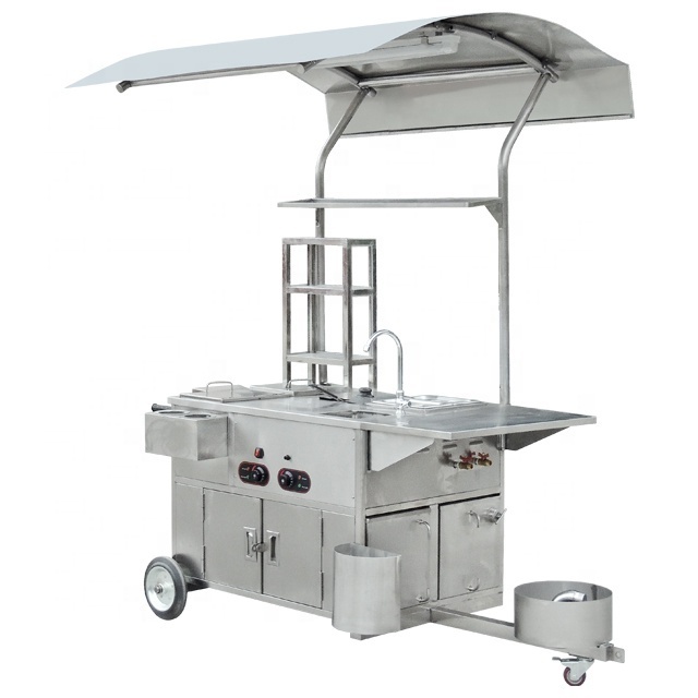 Hot Sale Stainless Steel Heavy Duty Mobile Food Trailer, Hot Dog Cart With Umbrella