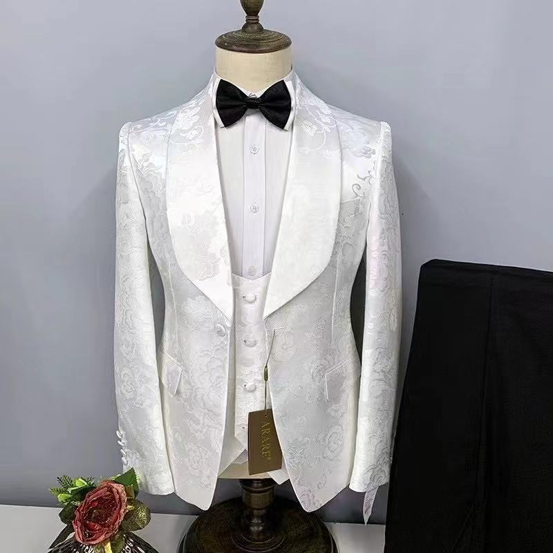 Tuxedo Suit for Wedding Groomsman 3pcs Set Fashion Party Banquet Blazers printed Mens Suits Costume Homme