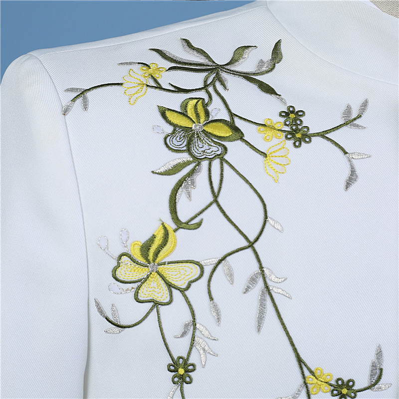 2022 new white Embroidered floral Stand-up Collar Chinese Tunic Round Neck 2pcs blazer pants Men's Tang Suits