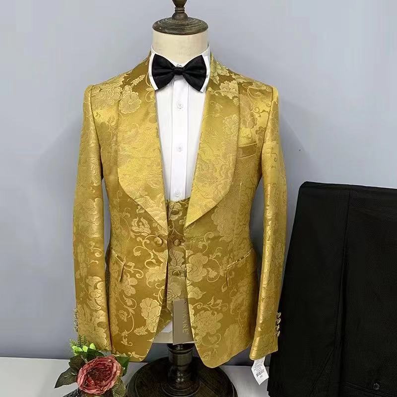 Tuxedo Suit for Wedding Groomsman 3pcs Set Fashion Party Banquet Blazers printed Mens Suits Costume Homme