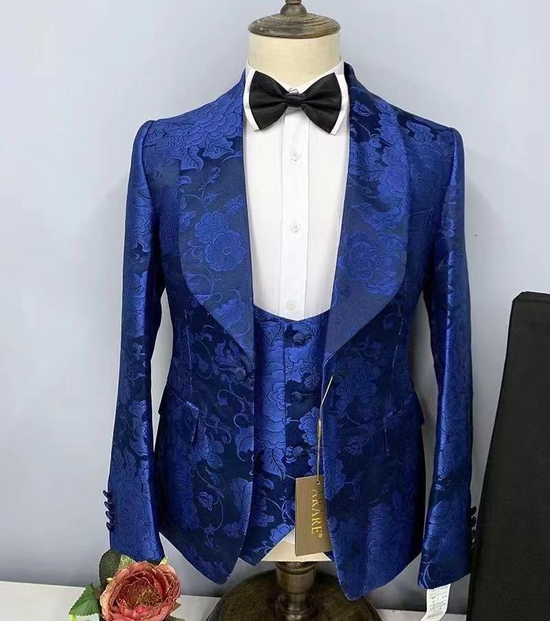 Tuxedo Suit for Wedding Groomsman 3pcs Set Fashion Party Banquet Blazers printed Mens Suits Costume Homme