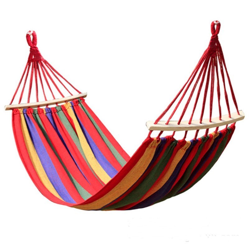 Indoor Outdoor Camping Hammock  Thickened  Durable Canvas Fabric Single Hammocks with Two Anti Roll Balance Bar