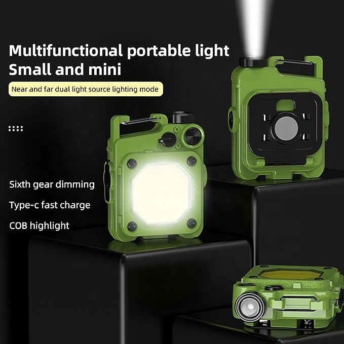 Portable USB Chargeable COB Mini Work Light Pocket Flashlights 6 Light Modes Bright Keychain Light for Camping