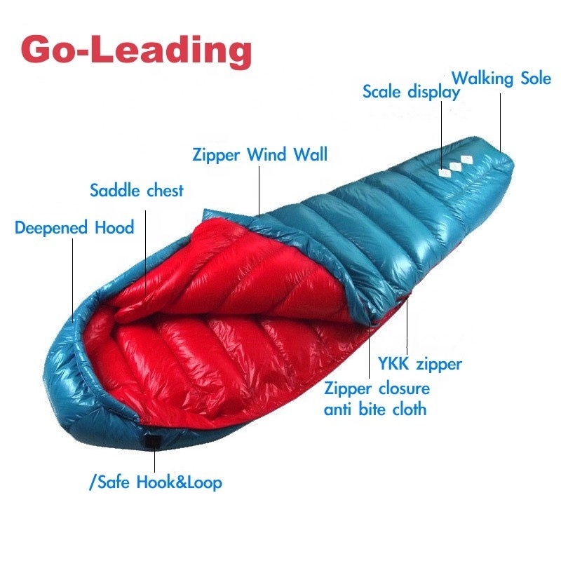 90 goose down waterproof  camping sleeping bag winter winter survival 0 degree mummy  adult sleeping bag