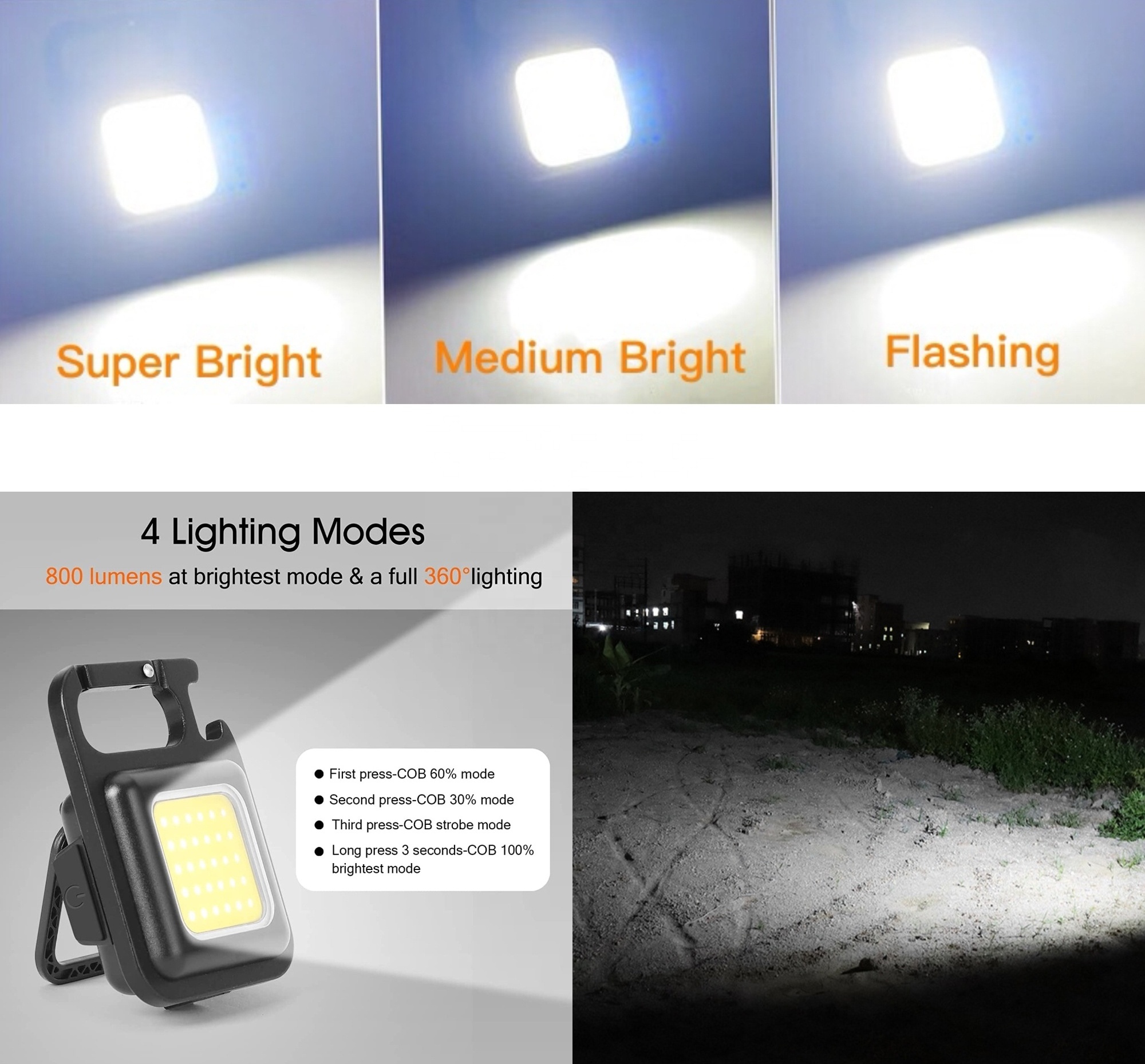 Mini Portable 3 Light Modes Bright USB LED Rechargeable torch Work Light  Pocket Flashlight cob rechargeable Keychain Bulk