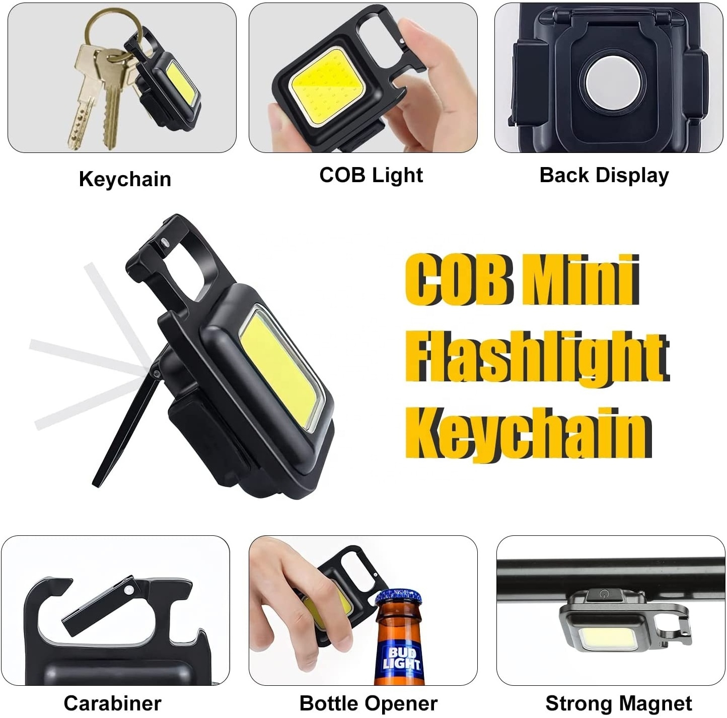 Mini Portable 3 Light Modes Bright USB LED Rechargeable torch Work Light  Pocket Flashlight cob rechargeable Keychain Bulk