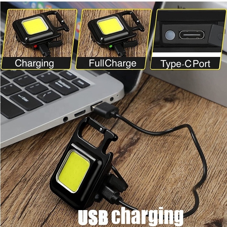 Mini Portable 3 Light Modes Bright USB LED Rechargeable torch Work Light  Pocket Flashlight cob rechargeable Keychain Bulk