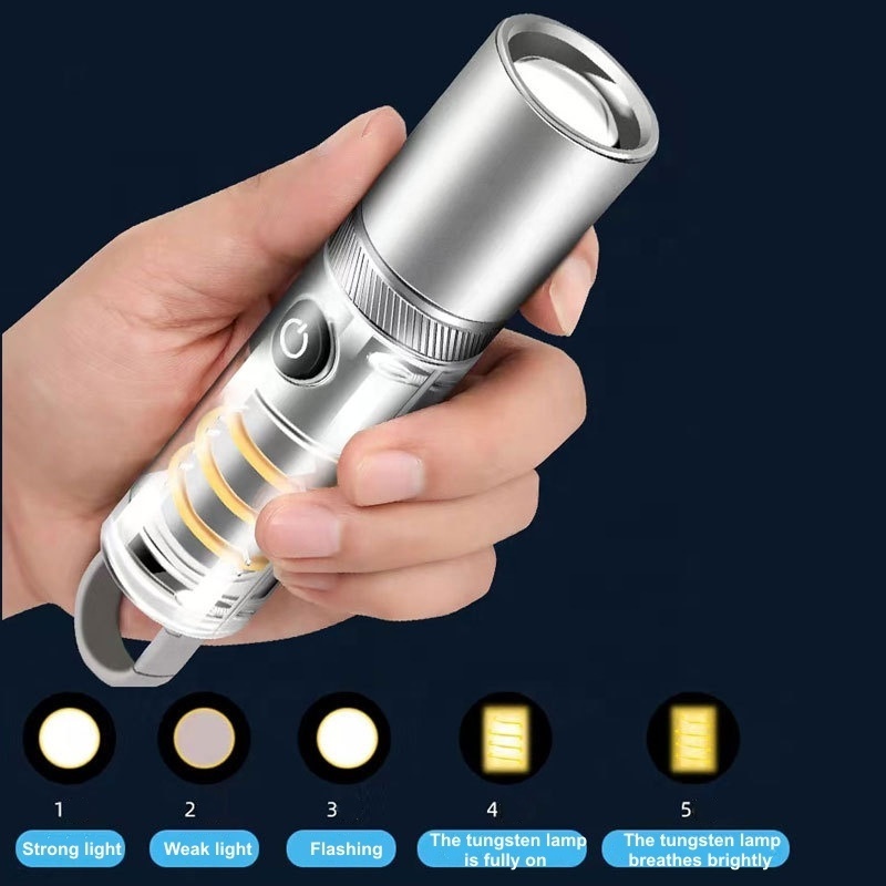 Outdoor camping strong light white laser flashlight torch light portable long shot strong light USB rechargeable flashlight