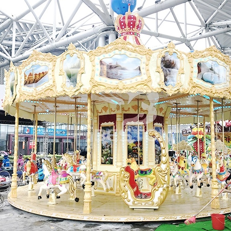 Amusement Equipment Electric Motor Fiberglass Carousel Horse For Kids