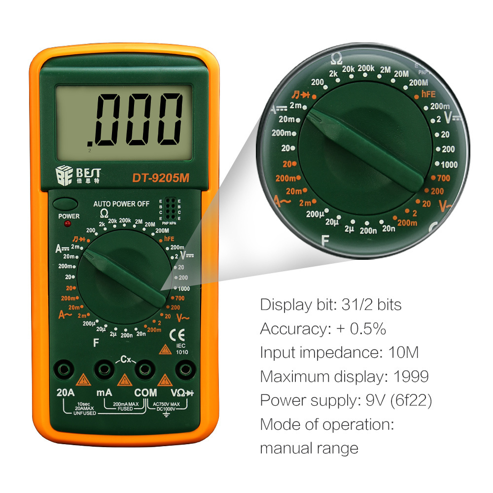 BST 9205M Top Professional Auto Range Digital Multimetre/Multimeter 6000 Counts AC Voltage Current Pocket Tester