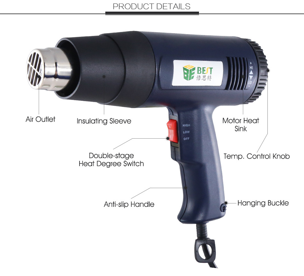 Handheld Portable LCD Electronic Cordless 110V 220V 1600W Mini Hot Air Gun For SMT SMD BGA Phone Rework Soldering Welding Gun