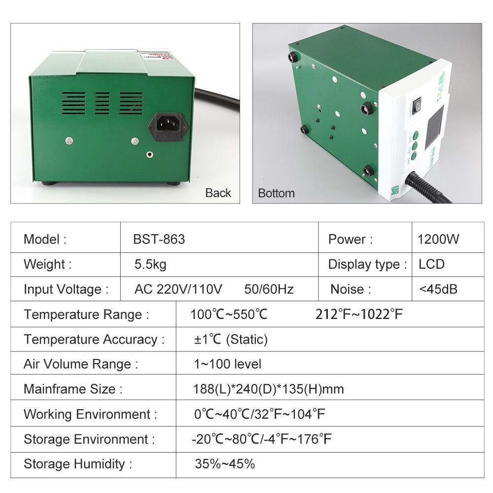 Hot Air Gun 1200W High Power Hot Air Gun Soldering Station Heat Air Gun Station 220V / 110V For SMD Welding Repair Tools