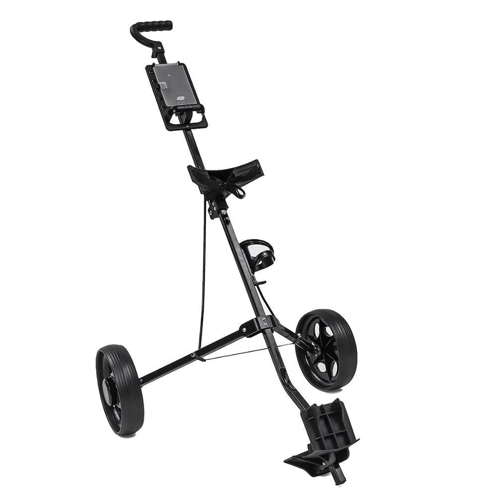 Golf Push Cart Foldable 2 Wheel Pull Cart Golf Trolley with Umbrella Holder Golf Cart