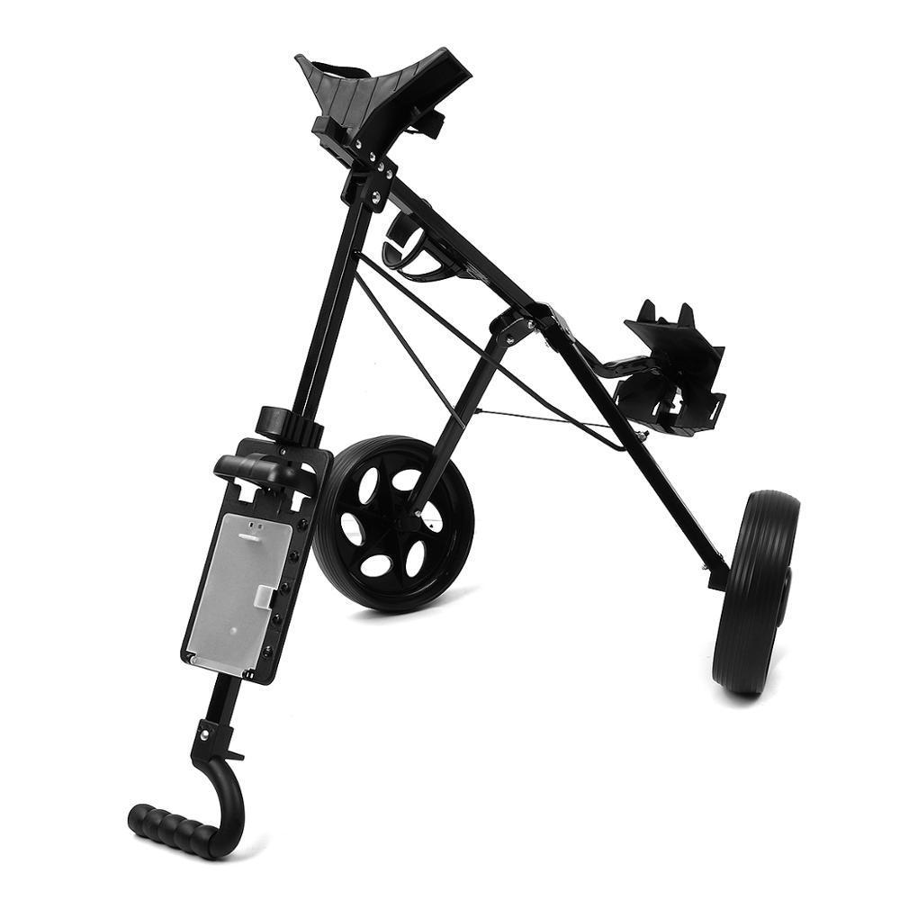 Golf Push Cart Foldable 2 Wheel Pull Cart Golf Trolley with Umbrella Holder Golf Cart