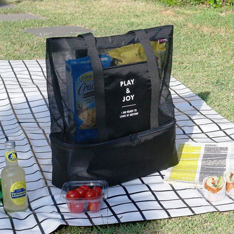 Large High Capacity Summer Multi Functional Mesh Transparent Bag Double-layer Insulation Picnic Beach Tote Bag With Custom