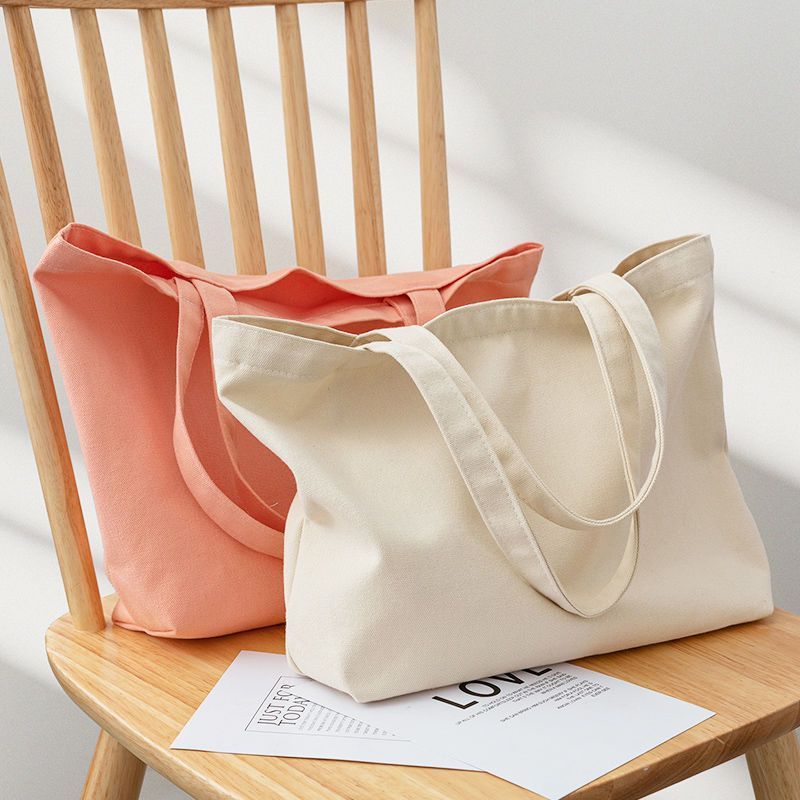 Wholesale Custom Logo Imprinted Women's College Canvas Tote Bag Reusable Cotton Handle Grocery Shopping Bag Pocket Colorful