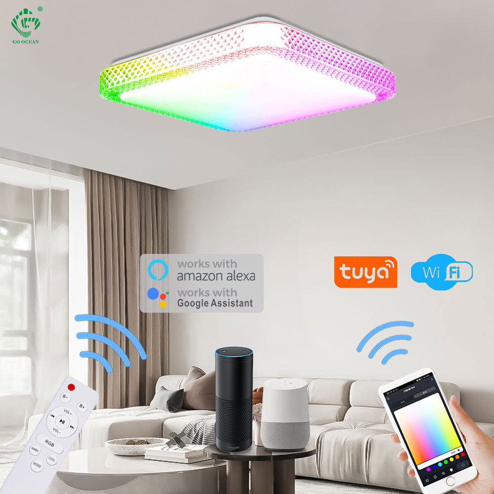 LED Night Light Lamp Square Round Ceiling Light Living Room Tuya APP Smart WIFI Ceiling Light RGB Eco-friendly Plastic White