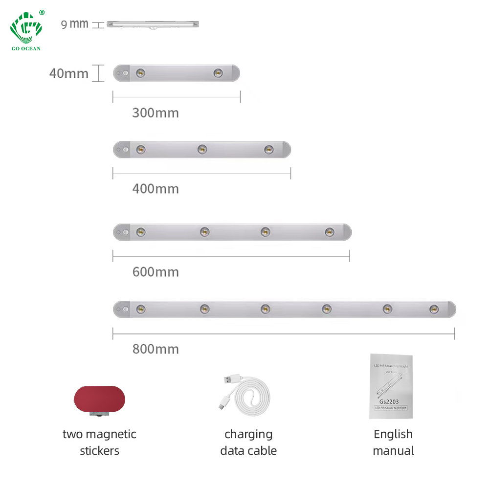 Magnetic LED Closet Light Motion Sensor Rechargeable Stair Lamp Wardrobe Lights for Kitchen Home