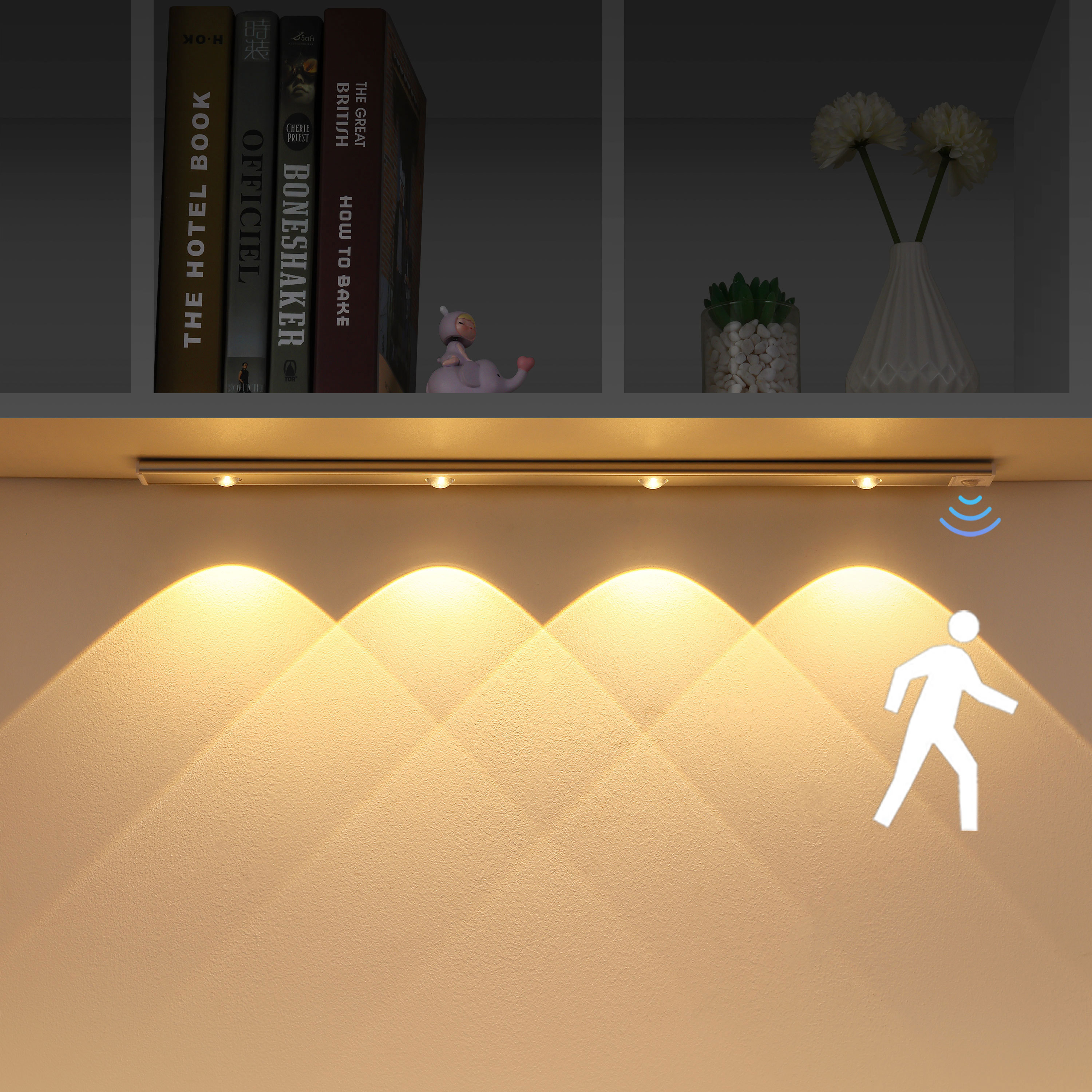 Motion Sensor Warm White Strip Shelf Dimmable Home Luminaires Ultra Thin Under Led Cabinet For Cupboard Lighting